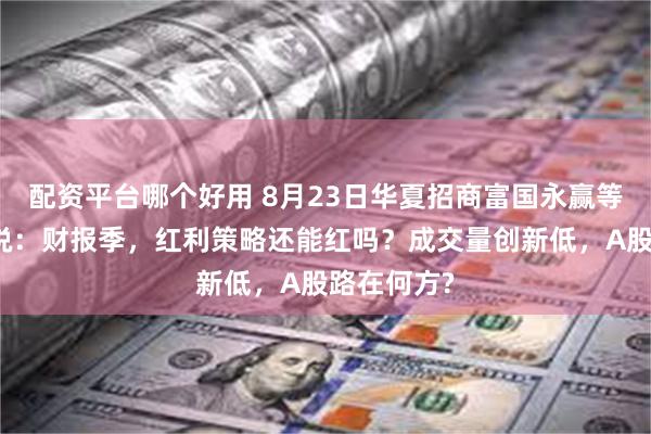 配资平台哪个好用 8月23日华夏招商富国永赢等基金大咖说：财报季，红利策略还能红吗？成交量创新低，A股路在何方?