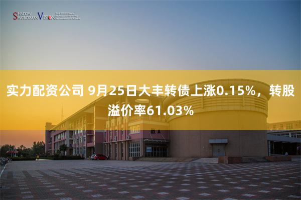 实力配资公司 9月25日大丰转债上涨0.15%，转股溢价率61.03%